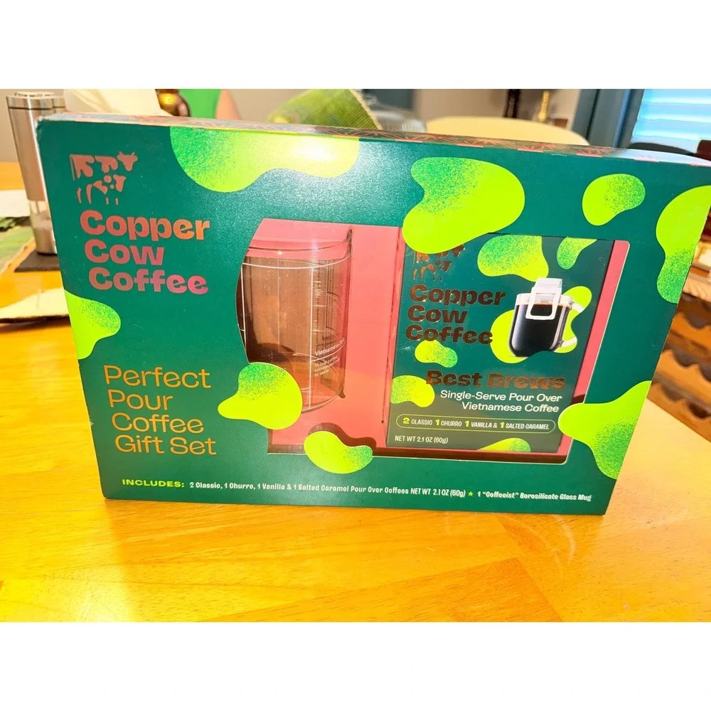 Copper Cow Coffee Gift Set Vietnamese Pour Over Glass Mug Variety Pack 6pc  NWT